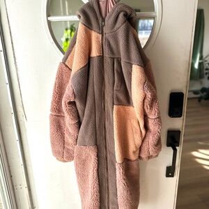 Free People Colorblock Hooded Sweater - Brown and Pink